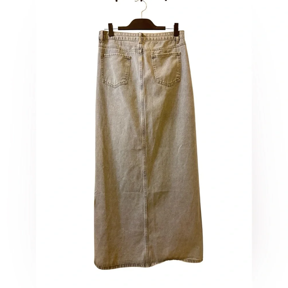 Fashion Nova High-Waist Distressed Maxi Denim Skirt size L